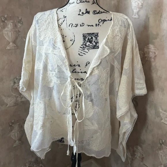 FREE PEOPLE WILLOW LACE TIE FRONT OPEN TOP OS - Picture 6 of 8